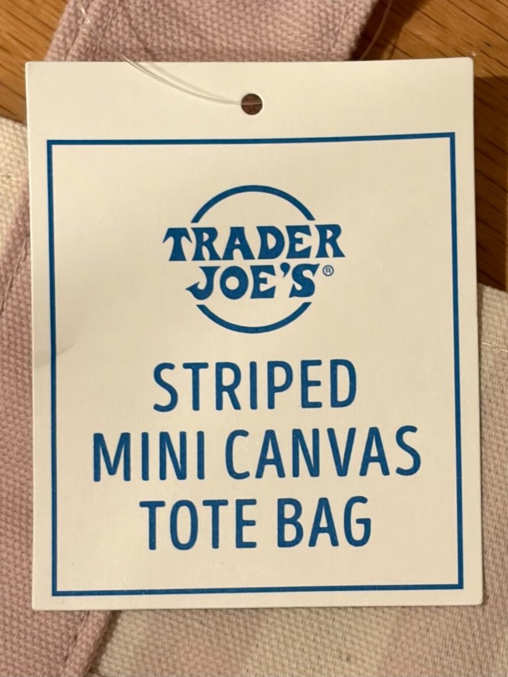 NWT Trader Joe's Mini Canvas Striped Tote Bag Sky Blue Pastel White - Picture 6 of 9